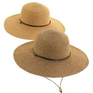 SCALA Women's "CLEO" Fine Braid Raffia Round Crown w/ 4” Brim & Chin Cord